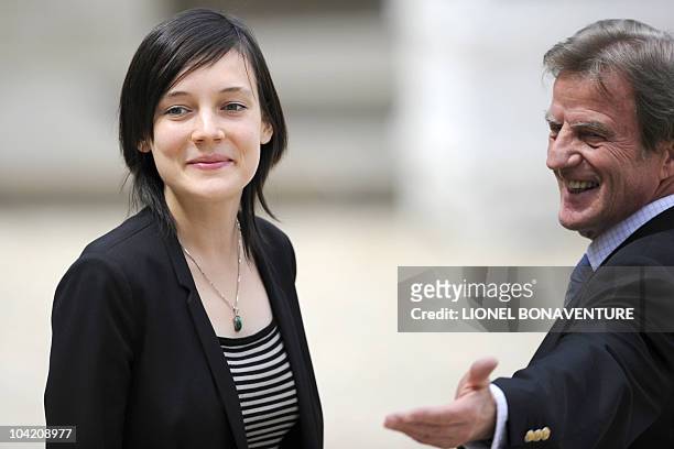 French academic Clotilde Reiss and French Foreign Affairs minister Bernard Kouchner leave the Elysee Palace in Paris, after being received by French...
