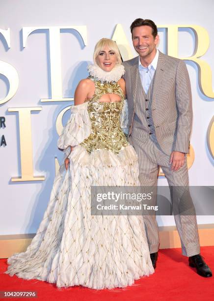 Lady Gaga and Bradley Cooper attend the UK premiere of 'A Star Is Born' at the Vue West End on September 27, 2018 in London, England.