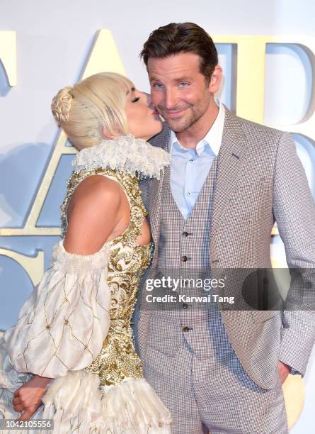 Lady Gaga and Bradley Cooper attend the UK premiere of 'A Star Is Born' at the Vue West End on September 27, 2018 in London, England.