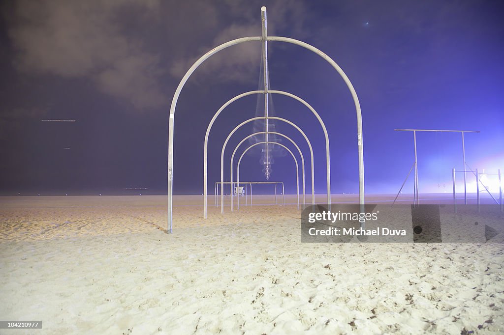 Santa monica ring exercise at night on beach