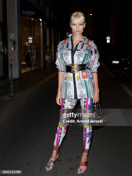 Natasha Poly is seen during Milan Fashion Week Spring/Summer 2019 on September 21, 2018 in Milan, Italy.