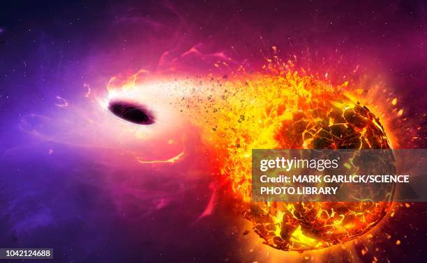 ilustrações, clipart, desenhos animados e ícones de black hole destroying planet, illustration - mare