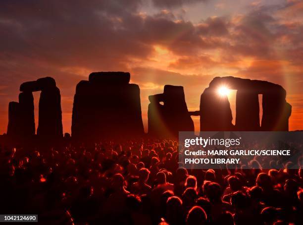 people gathered at stonehenge, illustration - midsommar stock illustrations