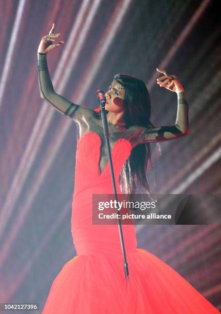 Singer Aminata Savadogo representing Latvia performs during the Grand Final of the 60th Eurovision Song Contest 2015 in Vienna, Austria, 23 May 2015....