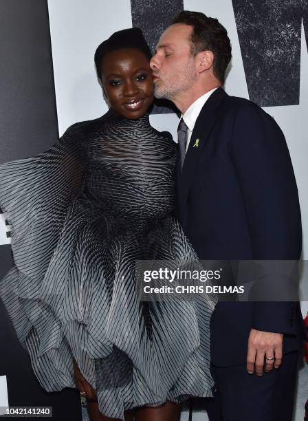 British actor Andrew Lincoln and US actress Danai Gurira attend the premiere of AMC's 'The Walking Dead' Season 9 at the DGA theatre in Los Angeles...