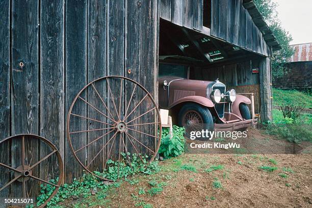 vintage car - barn stock pictures, royalty-free photos & images