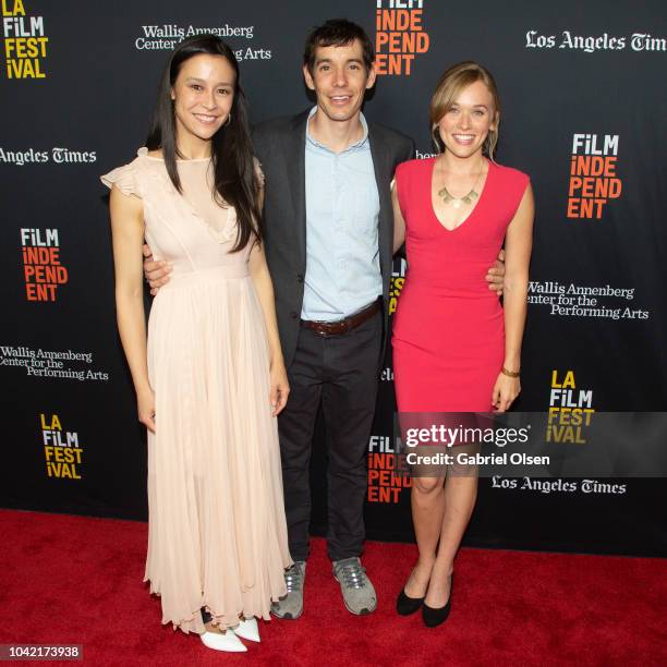 Elizabeth Chai Vasarhelyi, Alex Honnold and Sanni McCandless arrive for the LA Film Festival gala screening of National Geographic Documentary Films...