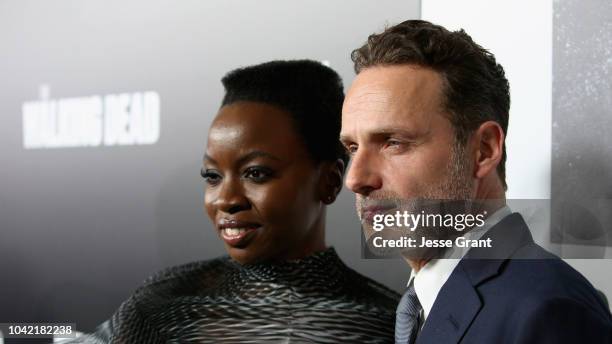 Danai Gurira and Andrew Lincoln attend The Walking Dead Premiere and After Party on September 27, 2018 in Los Angeles, California.