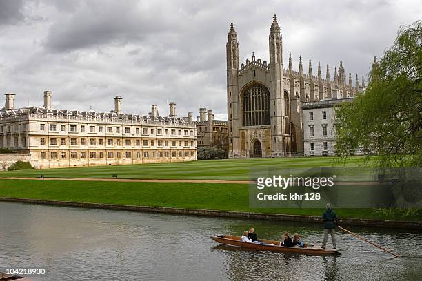 view of cambridge university and a punt - cambridge england stock pictures, royalty-free photos & images