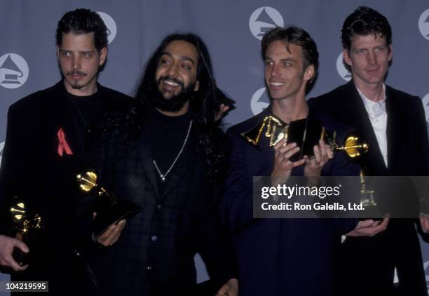 Musicians Chris Cornell, Kim Thayil, Matt Cameron and Ben Shepherd of Soundgarden attend 37th Annual Grammy Awards on March 1, 1995 at the Shrine...