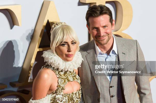 Lady Gaga and Bradley Cooper attend the UK film premiere of 'A Star Is Born' at Vue West End in London. September 27, 2018 in London, United Kingdom.