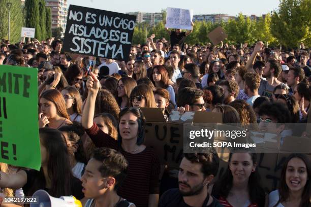 Hundreds of students seen protesting against corruption in master's degree concessions during a strike by students of the Rey Juan Carlos University....