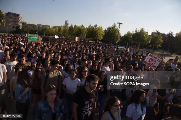 Hundreds of students seen protesting against corruption in master's degree concessions during a strike by students of the Rey Juan Carlos University....