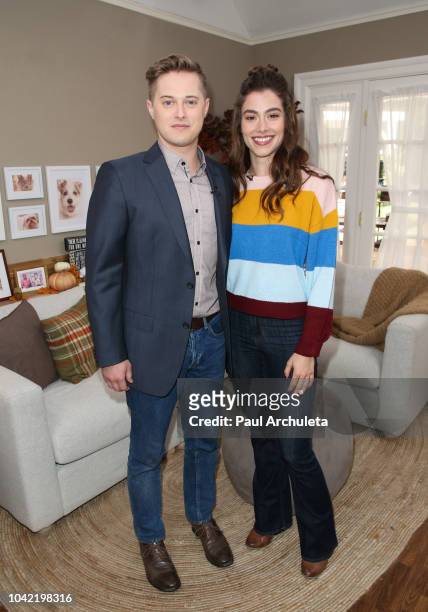 Actors Lucas Grabeel and Sarah Davenport visit Hallmark's "Home & Family" at Universal Studios Hollywood on September 27, 2018 in Universal City,...
