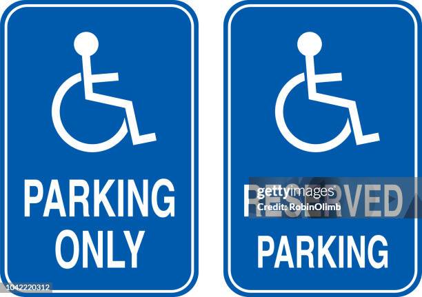 illustrazioni stock, clip art, cartoni animati e icone di tendenza di due segnali di parcheggio per disabili - handicap