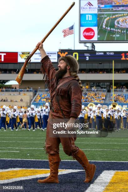 The Mountaineer on the field prior to the college football game between the Kansas State Wildcats and the West Virginia Mountaineers on September 22...