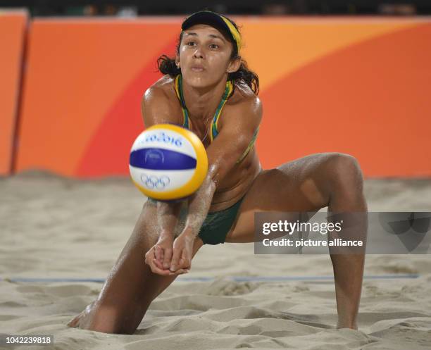 Talita Rocha of Brazil in action during the Women's Beach Volleyball Bronze Medal Match between between Larissa / Talita of Brazil and Walsh Jennings...