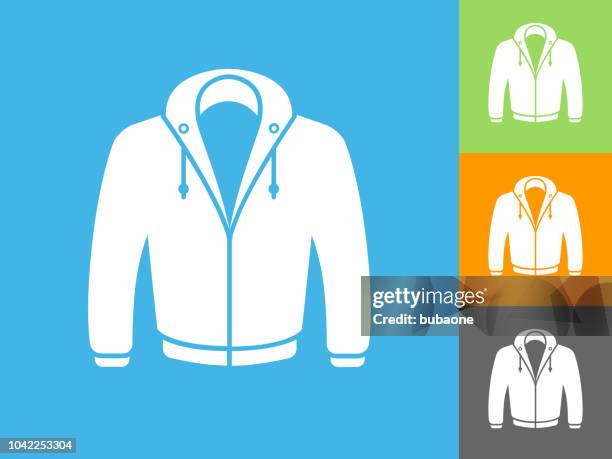 sweatshirt flat icon on blue background - orange coat stock illustrations