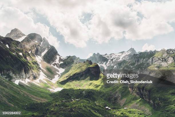scenic view of mountains in switzerland - panoramic view stock pictures, royalty-free photos & images
