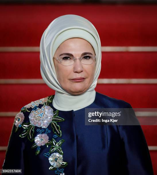 Emine Erdogan, the wife of the Turkish President arrives at Bellevue Castle on September 28, 2018 in Berlin, Germany. President Erdogan is on the...