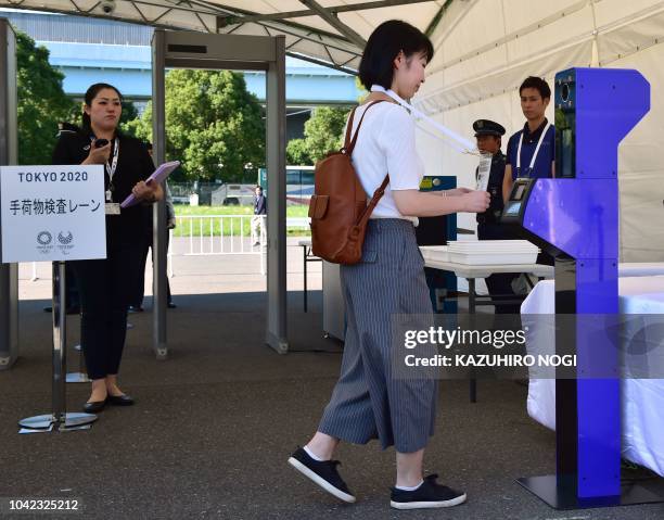 Demonstration of a pedestrian screening area , which uses facial recognition to identify accredited persons, is shown at a security drill by the...