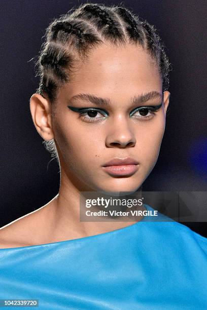 Model walks the runway at the Versace Ready to Wear fashion show during Milan Fashion Week Spring/Summer 2019 on September 21, 2018 in Milan, Italy.