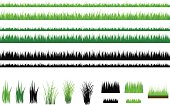 Set Of Grass, Green and Outline, Isolated On White