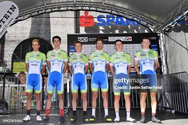 Start / Nik Cemazar of Slovenia / Ziga Horvat of Slovenia / Ziga Jerman of Slovenia / Izidor Penko of Slovenia / Tadej Pogacar of Slovenia / Jaka...