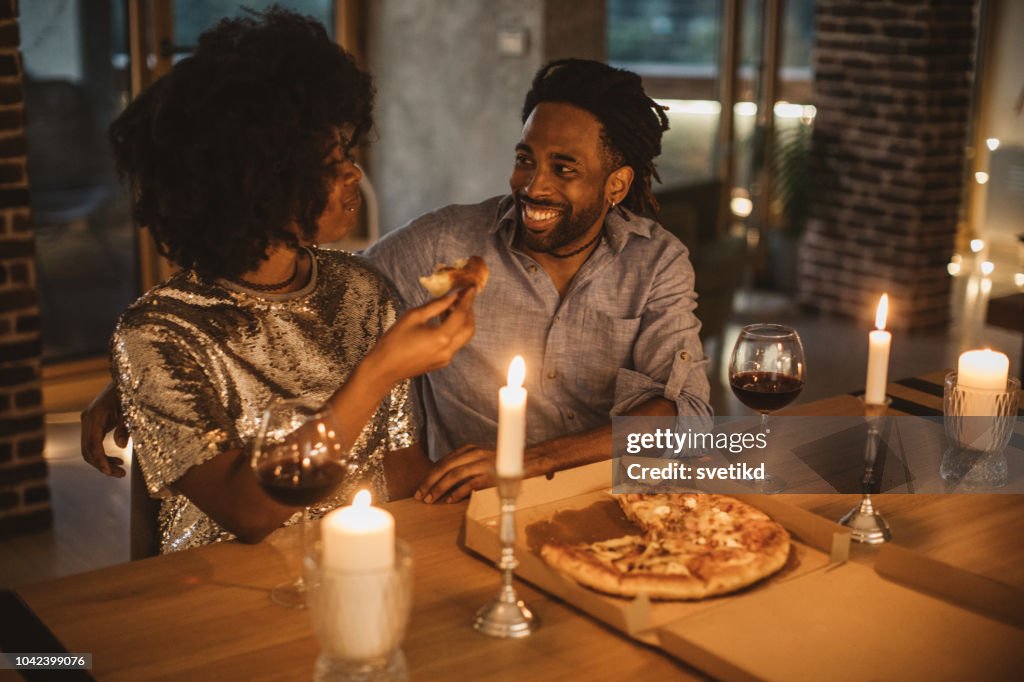 Romantic pizza evening at home