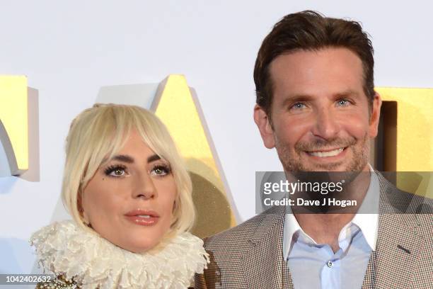 Lady Gaga and Bradley Cooper attend the UK premiere of 'A Star Is Born' held at Vue West End on September 27, 2018 in London, England.