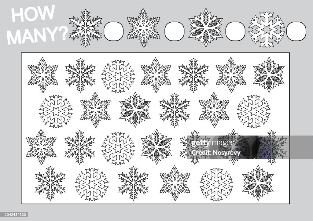 Snowflake Many Coloring Book And Educational Game How Many Snowflakes For Children ...
