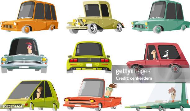 ilustraciones, imágenes clip art, dibujos animados e iconos de stock de conjunto de automóviles - mechanical drawing car
