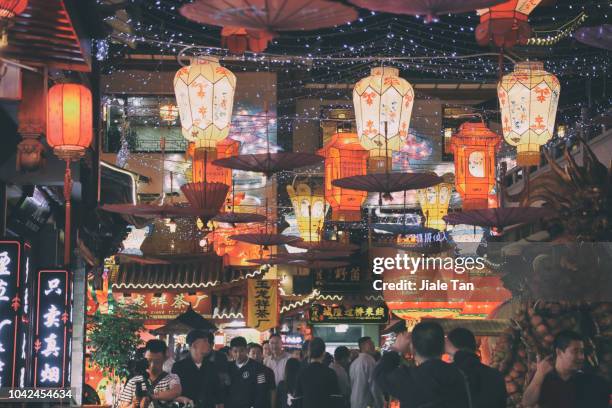 city god temple of shanghai - chinese lantern festival stock-fotos und bilder