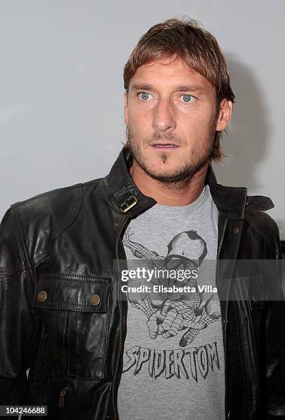 Roma's football player Francesco Totti attends the Belstaff Official Meeting with AS Roma football team at the AS Roma headquarters Trigoria on...