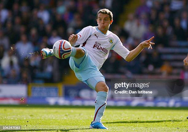 Wade Elliott of Burnley hits a volley towards goal from the edge of the area during the Npower Championship match between Crystal Palace and Burnley...