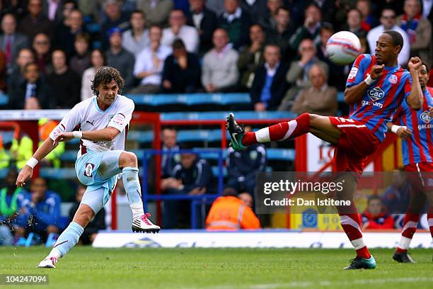 Chris Eagles of Burnley shoots at goal during the Npower Championship match between Crystal Palace and Burnley at Selhurst Park on September 18, 2010...