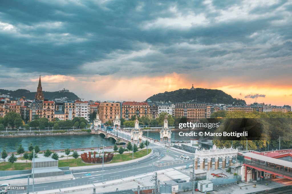 Storm clouds at sunset over San Sebastian, Spain