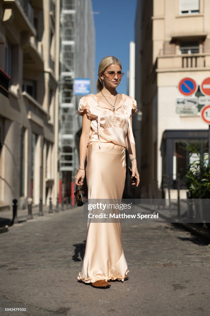 Caroline Dauer is seen on the street during Paris Fashion Week SS19