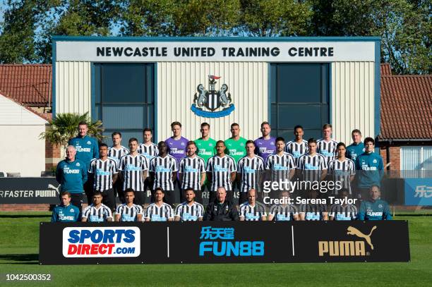 Newcastle Players and Senior staff pose for this season's Team Photo. As seen L-R Front row: Newcastle United Assistant Manager Francisco De Miguel...