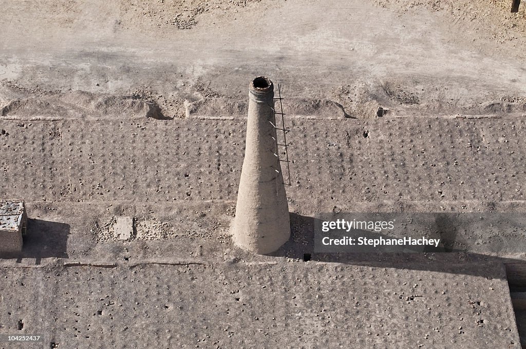 Aerial view of a brick furnace in Afghanistan.