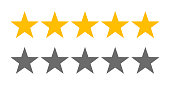 Rating stars icons for 5 star rate review. Vector web symbols