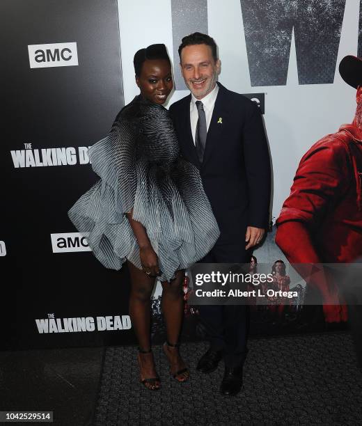 Actress Danai Gurira and actor Andrew Lincoln arrive for the Premiere Of AMC's "The Walking Dead" Season 9 held at DGA Theater on September 27, 2018...