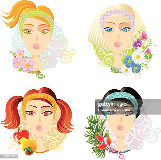 four seasons (icon set) - sweet pea bouquet stock illustrations