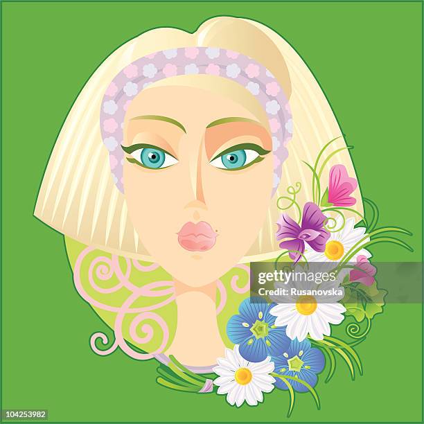 lady summer - sweet pea bouquet stock illustrations