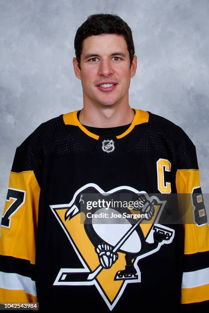 Sidney Crosby poses for his official headshot for the 2018-2019 season on September 13, 2018 at the UPMC Lemieux Sports Complex in Cranberry...