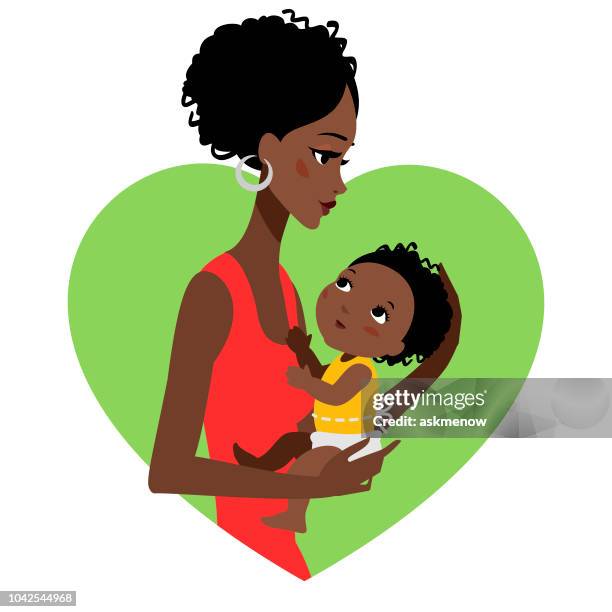 mother and her baby - black hair white background stock illustrations