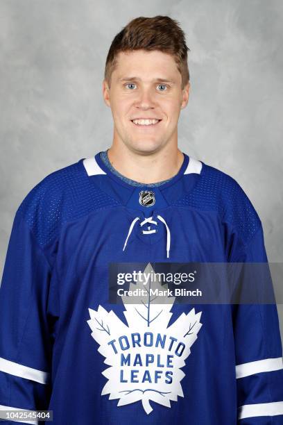 Jake Gardiner of the Toronto Maple Leafs poses for his official headshot for the 2018-2019 season on September 13, 2018 at Mastercard Centre in...