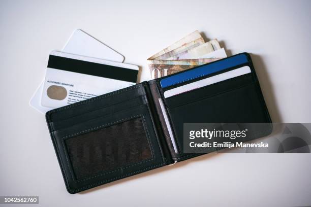 wallet with cash and credit cards - wallet stock pictures, royalty-free photos & images