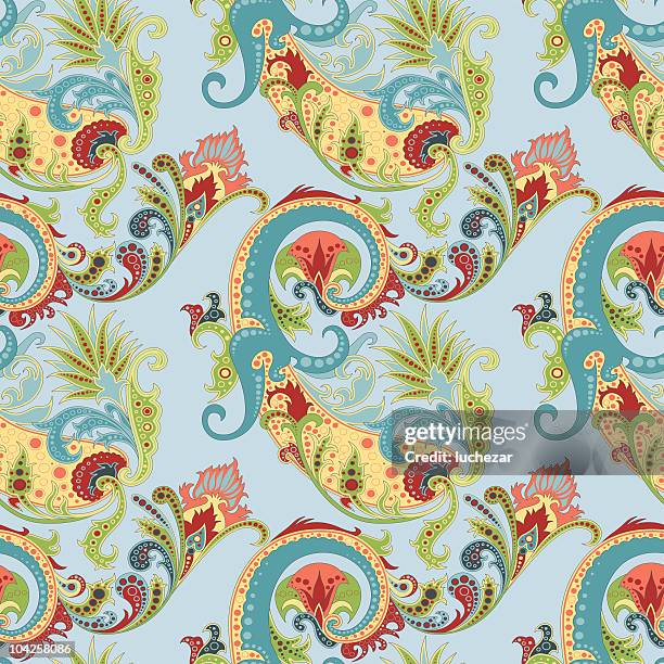 ilustraciones, imágenes clip art, dibujos animados e iconos de stock de fondo sin fisuras con paisley - diseño cachemir