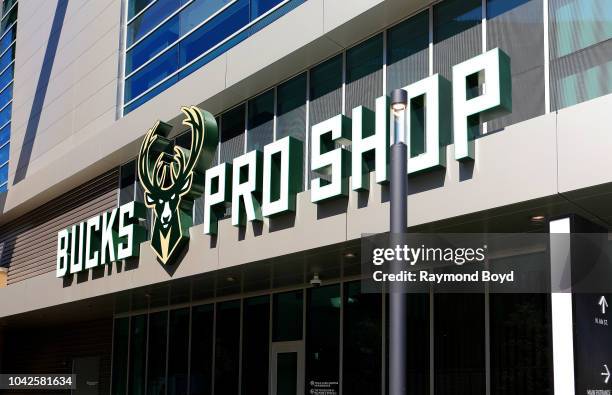 Milwaukee Bucks Pro Shop at Fiserv Forum, home of the Milwaukee Bucks basketball team and Marquette University Golden Eagles Men's basketball team in...